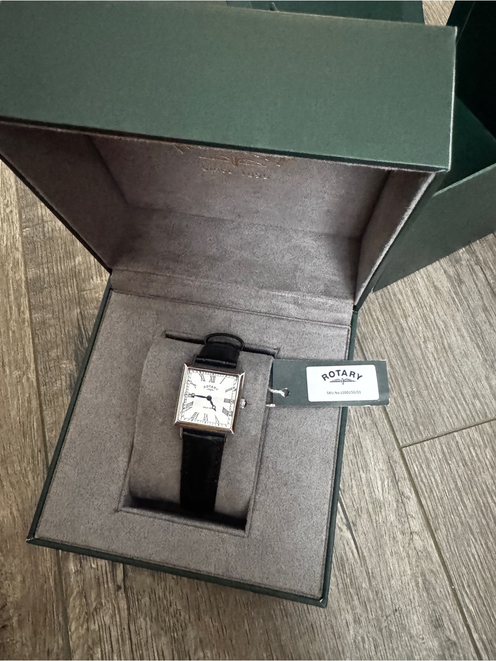 Rotary watch black leather strap and a silver case Square Dress Watch